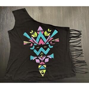 Vintage Bongo Women’s One Shoulder Top Size 2X Y2K Fringe Side VGC